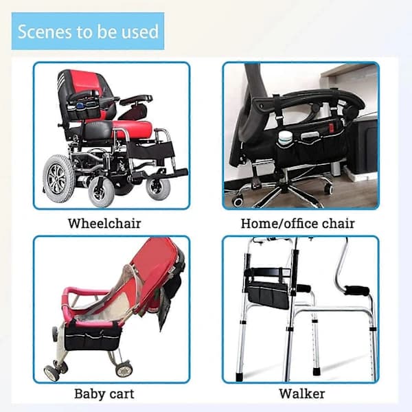 Rullestolveske med lommer, Universal vanntett armlen sideveske Rullestol Side Organizer Oppbevaringsveske Armlenveske, 1 stk D-rose