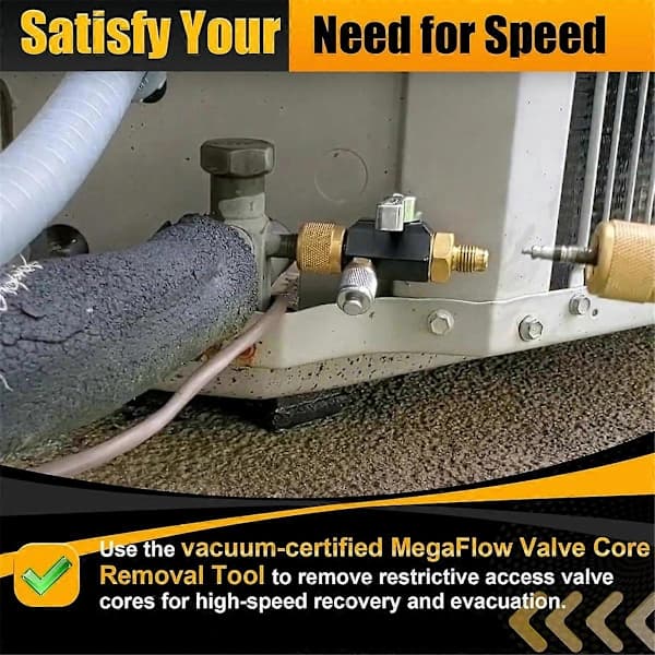 HVAC Valve Core Removal Tool, 1/4 Inch Vacuum Rated Valve Core Removal Tool, Works with All Refrigerants As Shown