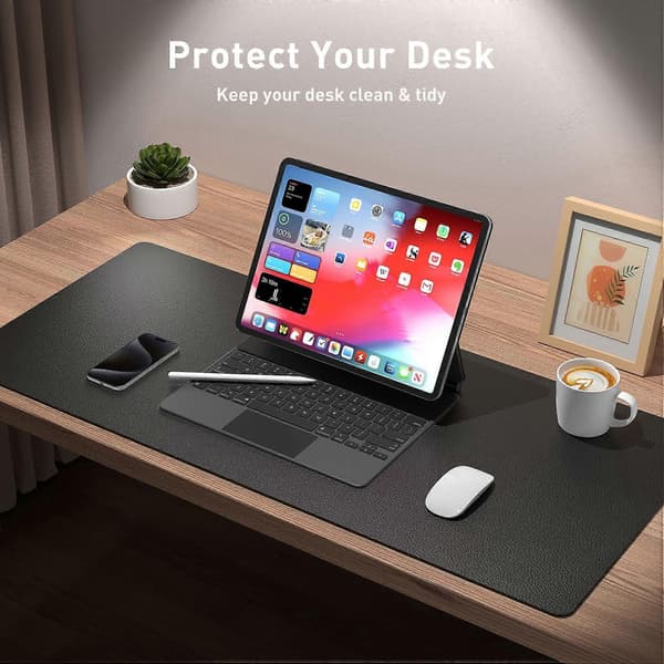 Leather Desk Pad - 80x40cm Non-Slip PU Leather Desk Mat, Waterproof Writing Pad - Black
