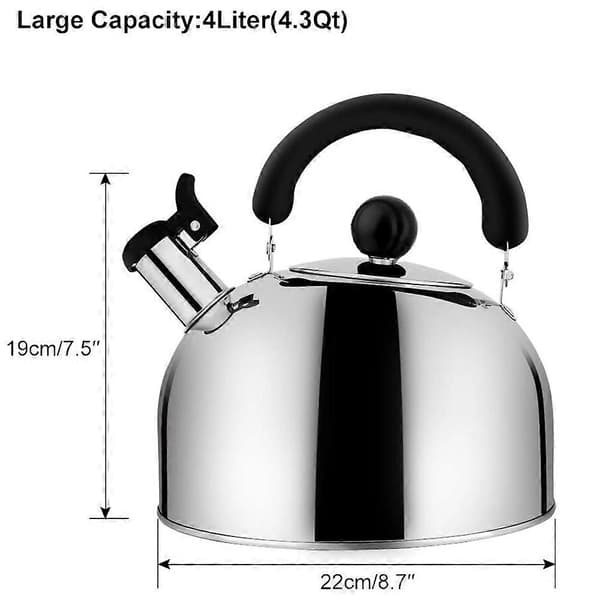 Tekande til komfur, fløjtende tekande, tekander i rustfrit stål, 4,3 qt (4 liter) stor kapacitet med kapselbund