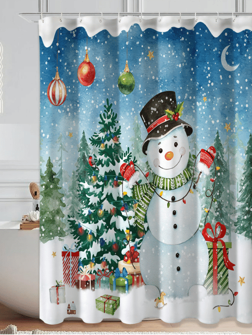 Juldagsduschdraperi, snögubbe badrumsdraperi vattentätt tyg polyester duschdraperi (krokar ingår)