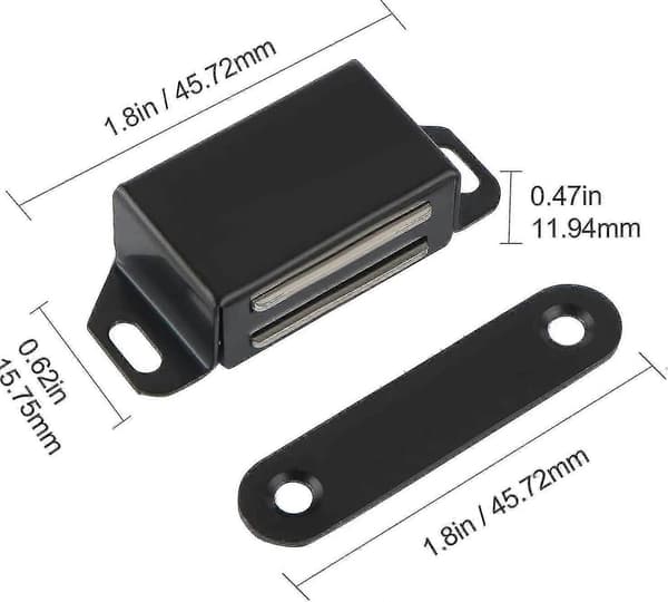 Sæt med 6 skabsmagneter, sort magnetisk rustfrit stål, kraftige, med skruer