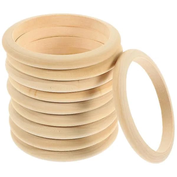 10 stk Træarmbånd Ubehandlede Naturlige Runde Træringe til DIY-projekter 7.7X7.7X0.8CM