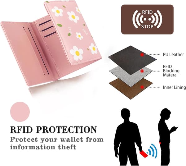 Cute Wallet for Women, Small Leather Trifold Wallet with ID Window