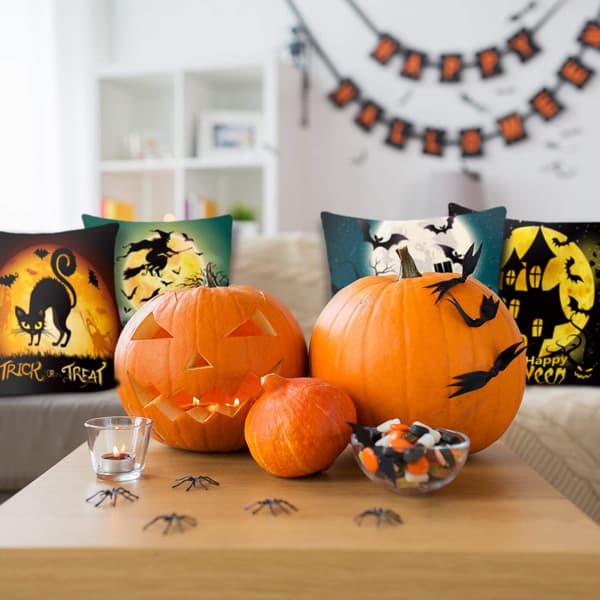Sæt med 4 Halloween-pudebetræk, linnedpudebetræk til sengeindretning, 18x18 tommer