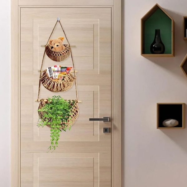 3-Layer Wall Hanging Fruit Basket Stylish Detachable Mesh Storage Bag for Kitchen Multicolour Multicolour
