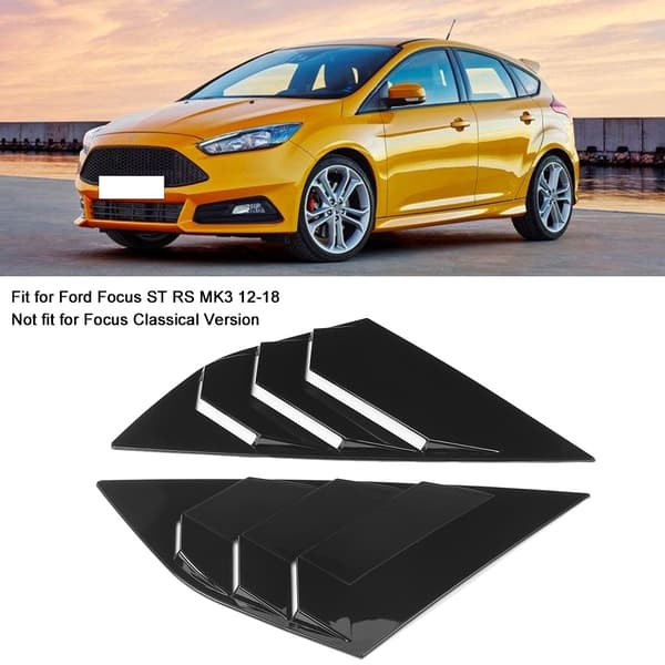 1 Pair Rear Window Louver Decor Accessories Fits Ford Focus ST RS MK3 12-18 Bright Black
