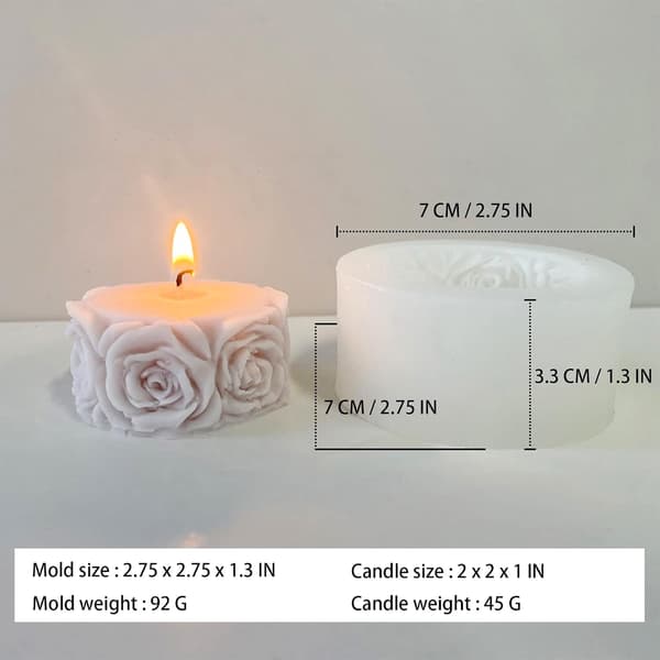 2 stk. rosenblomst søjle lysforme Valentinsdag cylinder harpiksform til lysfremstilling harpiksstøbning silikoneform til DIY lysfremstilling P