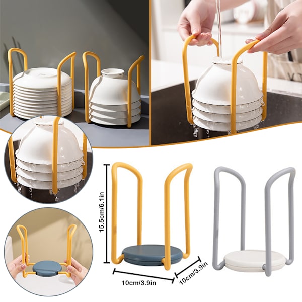 Retractable Bowl Rack Multifunctional Drain Tableware Storage Holder for Dinner Plate Practical Kitchen Gadgets Yellow Yellow