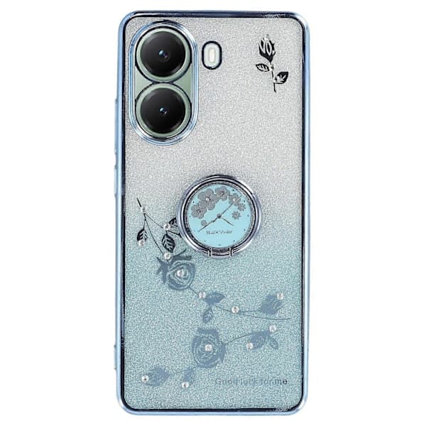 KADEM Deksel til Xiaomi Poco X7 Pro 5G Ringstativ TPU Blomster Mobildeksel Gradient Glitter - Blå_yux