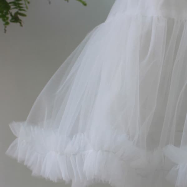 Flæset Kort Underkjole til Kvinder og Piger, Ensfarvet Hvid, Fluffy Bubble-Tutu Nederdele P