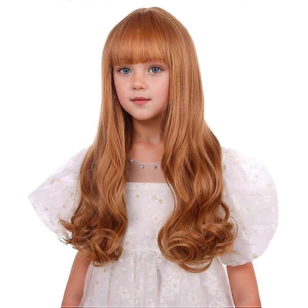 Barn Jordgubbsblond Peruk Barn Lång Orange Blond Peruk med Lugg Flickor Longwz