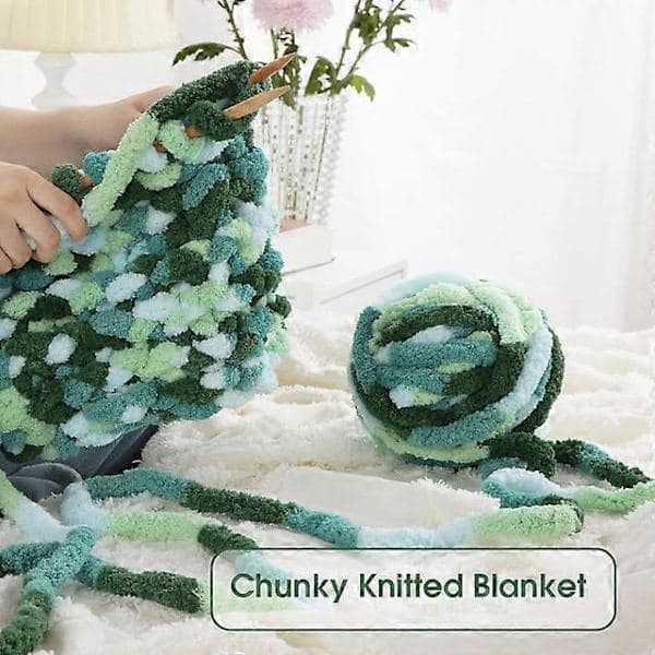 Supertykt garn til hækling - 8-pak stort blødt fluffy tie dye chenillegarn til håndstrik - grøn