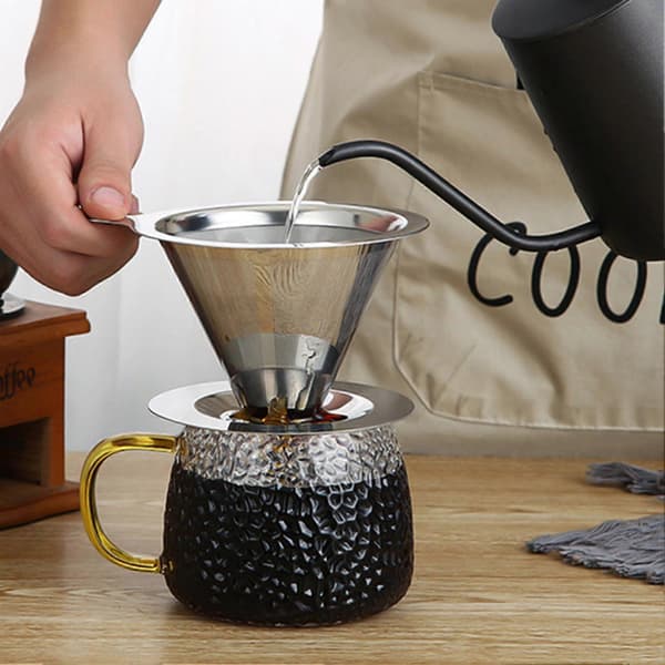 Kaffefilter i rustfrit stål, Pour Over, genanvendeligt, papirløst, kaffekonfilter til hjemmet Silver