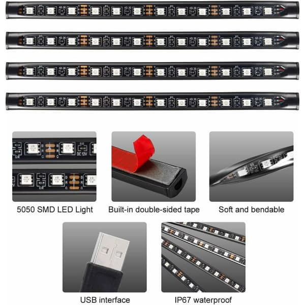 Interiørbelysning LED stemningsbelysning Bilinteriørbelysning LED-interiørbelysning med USB-tilkobling og IR-fjernkontroll