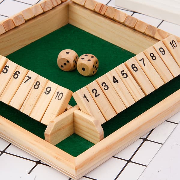 4-spiller Shut The Box Træbordspil Klassisk Terningspil