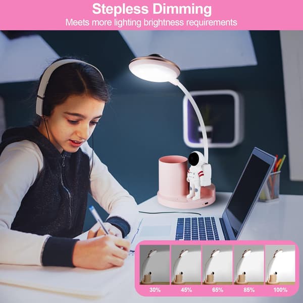 LED-skrivebordslampe til børn, (pink) trådløs dæmpbar skrivebordslampe med P