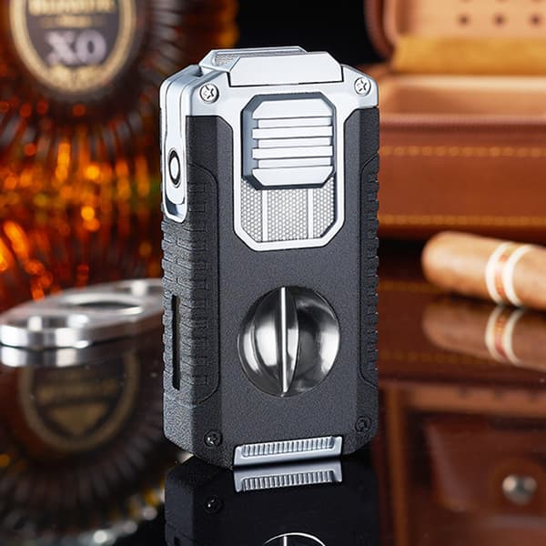 5-in-1 Lighter with Cutter, Punch, Holder, and Draw Enhancer, Triple Windproof Flame, All-in-One Lighter with Multifunctional Accessory Green Green