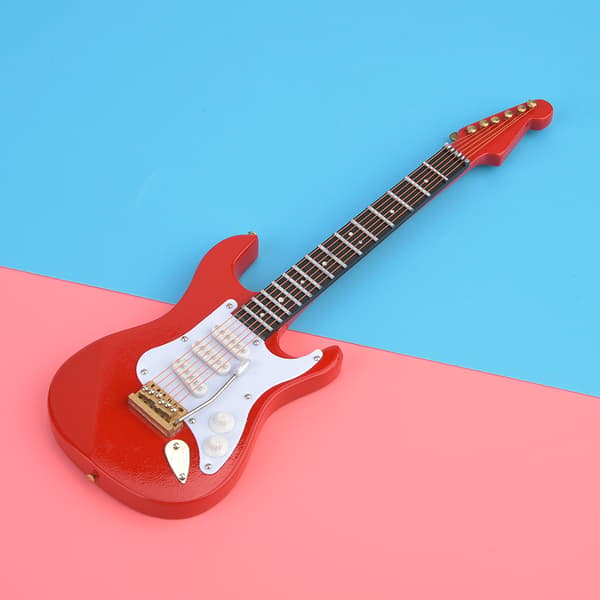 Delicate 18 cm Mini Electric Guitar Model Ornament Collection with Stand (Red)