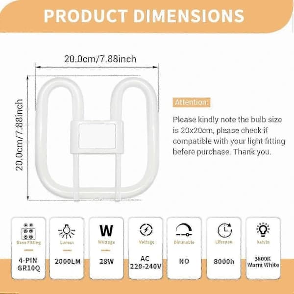 GR10q 4-pin 28W 3500K Varmhvit 2D CFL-lampe 2000LM