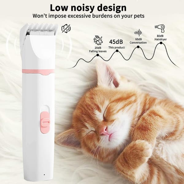 Hundeklipper, katteklipper til små og mellemstore katte, støjsvag USB-katteklipper til øjne, ører, poter og kløer (rosa)