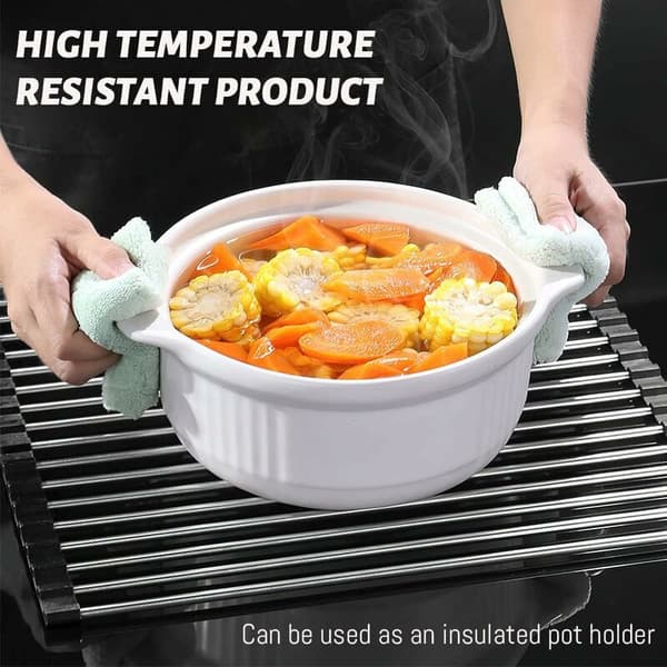 Foldable Silicone Dish Drying Rack 43x30cm Telescopic Rollable Easy to Clean and Store