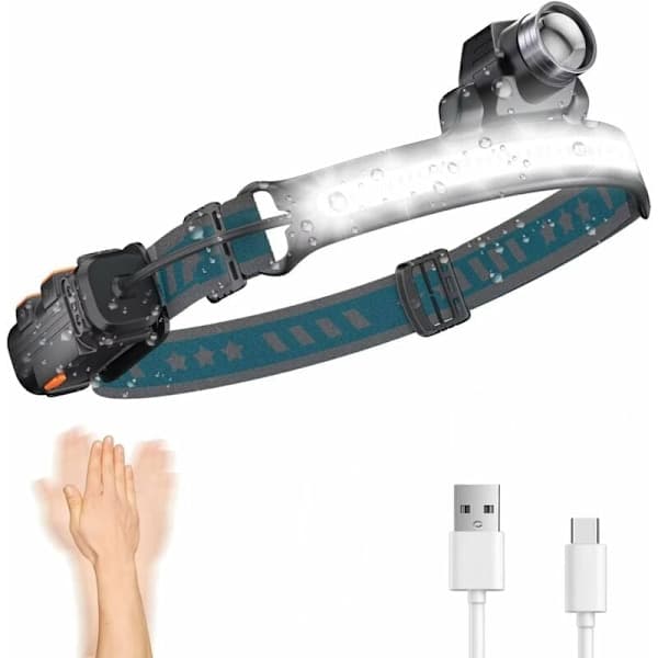 Professional Headlamp, Rechargeable Headlamp, 6 Light Modes, Sens
