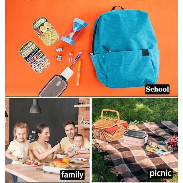 Madkasse, Bento Box med Ske, Opdeling, Mikrobølgesikker, Pink
