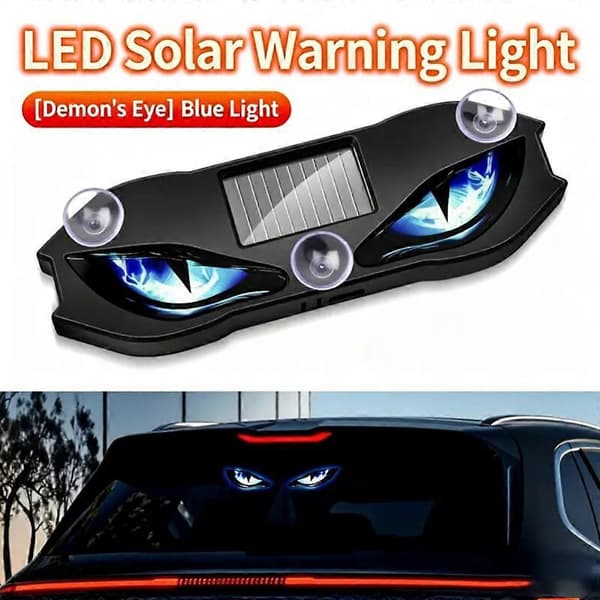 Solar Powered Wireless Demon Eye LED Warning Light Dynamic Ambient Car Interior Lighting