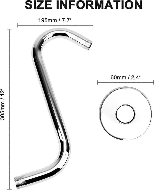 S-formet stigerør til brusehoved - Forlængerarm til brusehoved med flange, 30 cm (krom)_tfrf