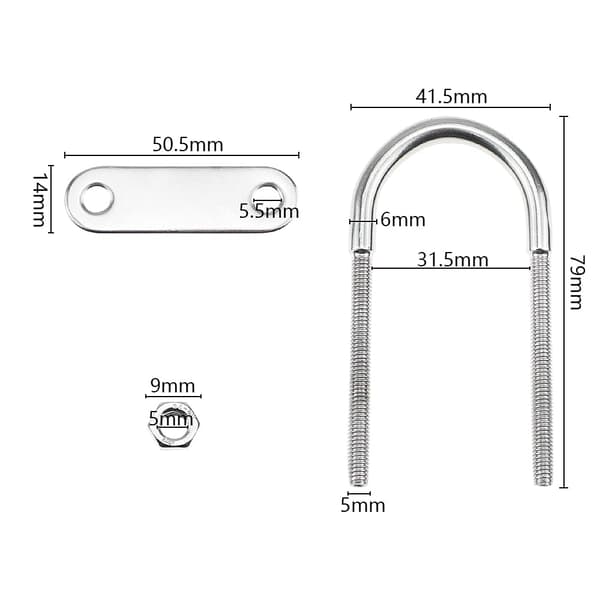 5-pack 79 x 41,5 mm 304 rostfria U-bultar med muttrar och brickor