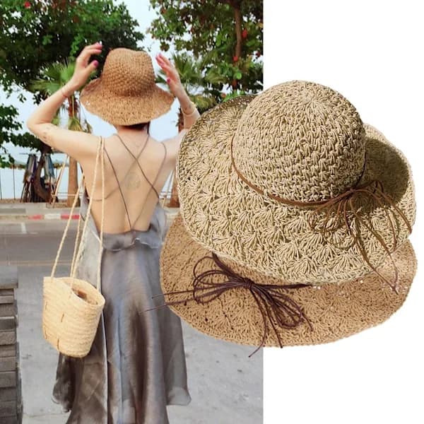 Vikbar Strandhatt för Kvinnor Beige