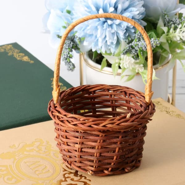 Mini Woven Basket with Handle Small Wicker Basket Hand-Woven Plant