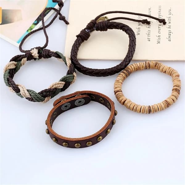 4 stk Retro Vævede Læderarmbånd DIY Armbånd