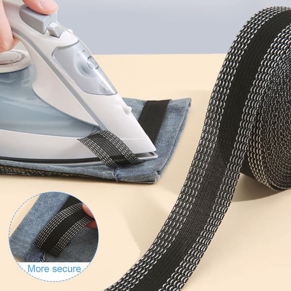 Iron-on Hemming Tape, No-Sew, Self-Adhesive Polyester, for Jeans and Curtains, Black