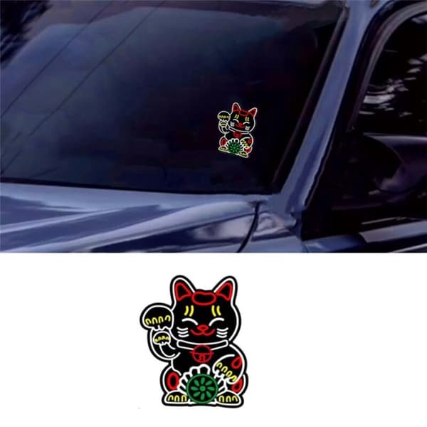 Fortune Lucky Kitty Bilrude Sikkerhedsmærkater LED-lys til JDM Glow Panel Dekoration Tilbehør