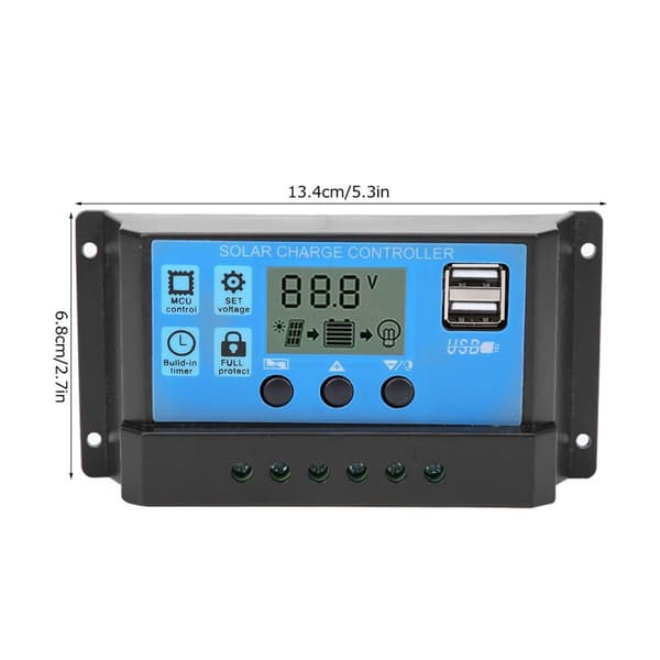 Blå solcelle automatisk PWM LCD dobbel USB 5V utgangsregulator KLB