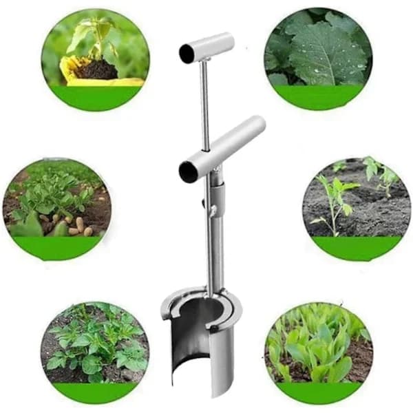 Long Handle Bulb Planting Tool, Serrated Base, Soft Grip Garden Bulb Planter, Heavy-Duty Long Handle Bulb Planter for...