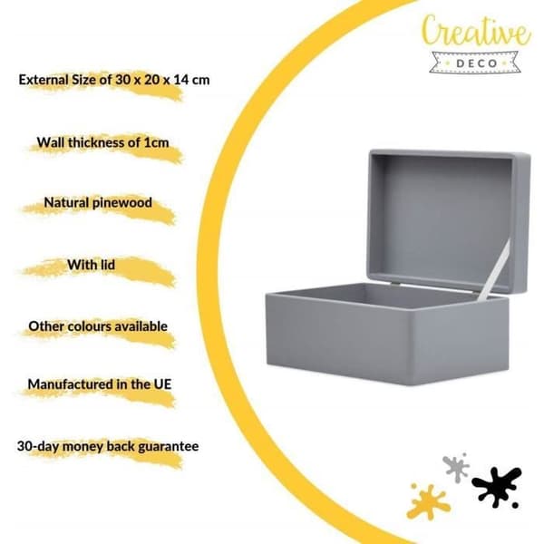 Opbevaringskasse - Creative Deco - Træ - 30x20x14cm - Grå - Ikke tilpasselig Grå