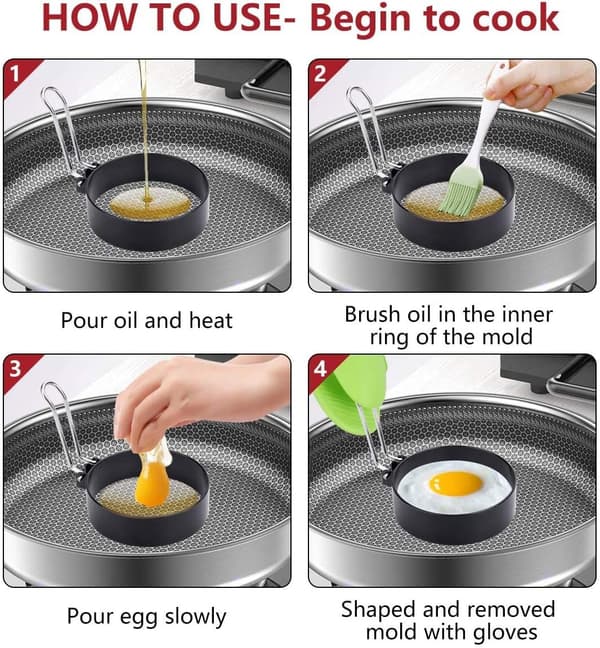 Eggringer Non Stick for Steking, for Stekte Egg, Pannekaker, Mcmuff