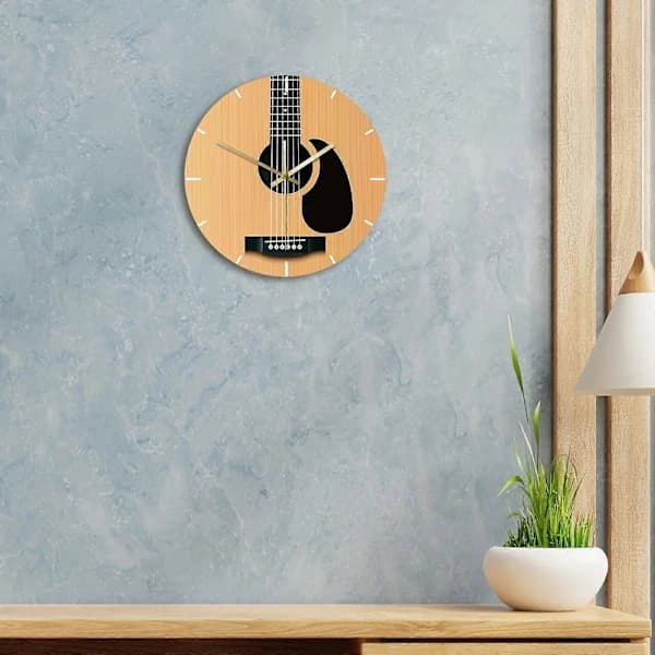 Large Guitar Wall Clock Music Decorative Silent PP for Bedroom Kitchen