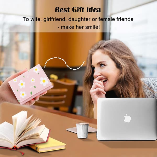 Cute Wallet for Women, Small Leather Trifold Wallet with ID Window