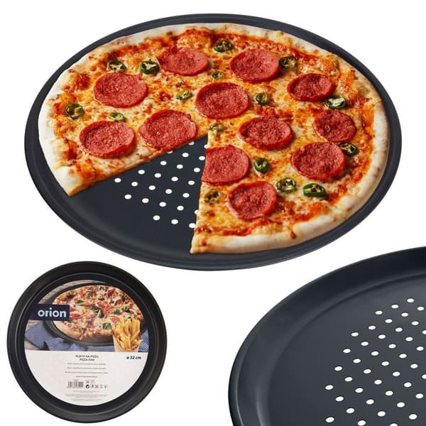 Rund pizzaplate med perforert bunn og non-stick belegg 341