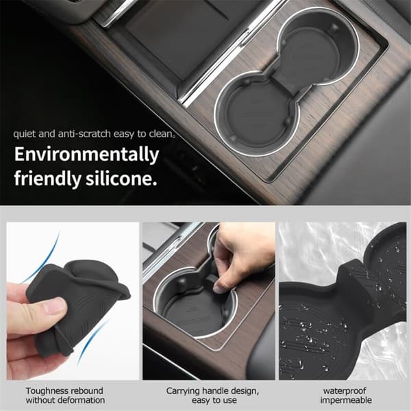 For Model S X 2022 2023 3 2024 Center Console Cup Holder Insert Accessories - Black