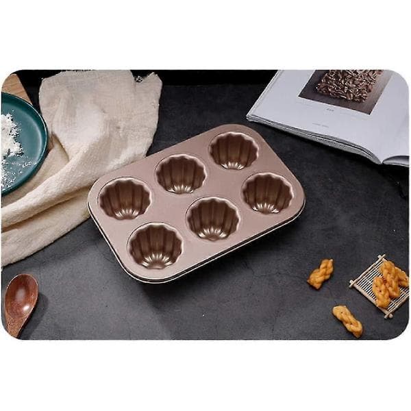 Caneléforme, Bageform i Kulstofstål, Non-stick, Bage- og Køkkenredskaber, Franske Kager, Custardkageform (6-hulrum)