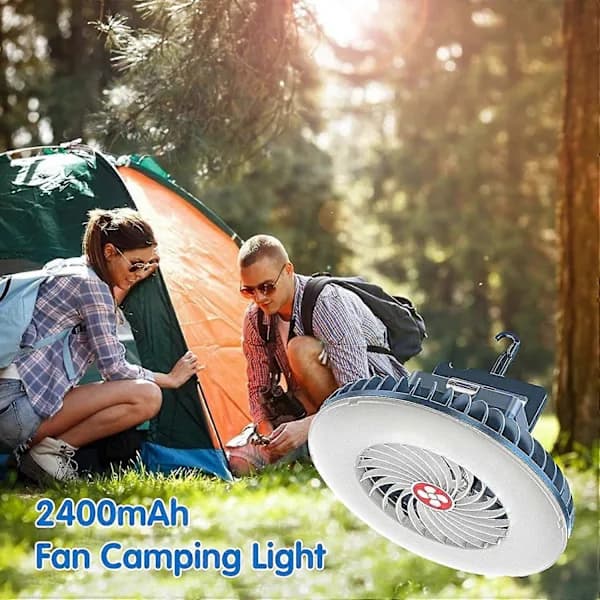 Portable Camping Fan with LED USB Rechargeable Battery Powered Fan for Tent Car Emergency