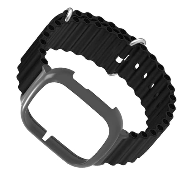 Silicone Wristband with Case Replacement for Honor 4 Adjustable Anti-Fall Soft 2 in 1 Sports Watch Black