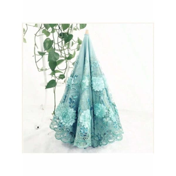 Vintage Spets UV Solparasoll Hopfällbart 3D-Blomsterbroderi Paraply 02Blue 02Blue 02Blue