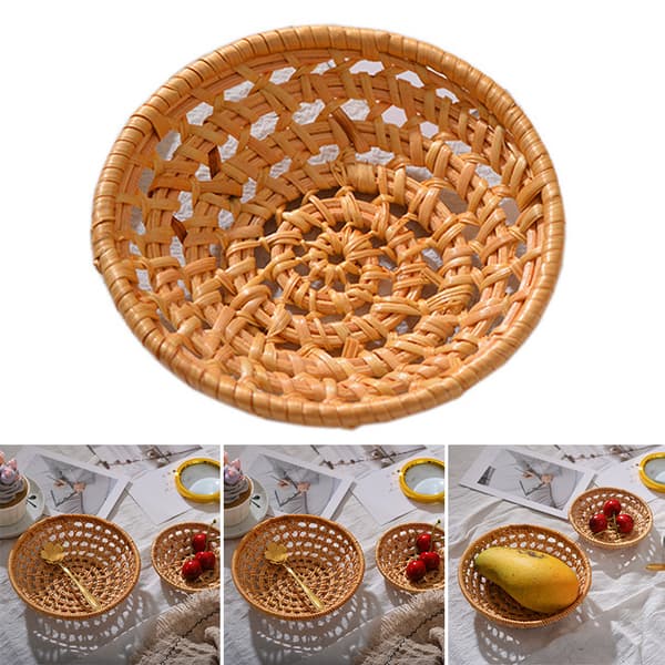 Fruit Basket Bread Basket Compartment Storage Basket Rattan Woven Fruit Basket Bread Serving Basket Round Shallow Basket