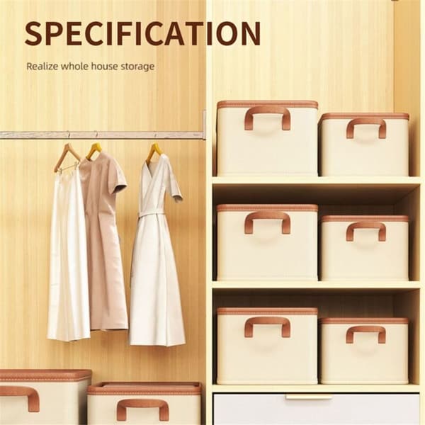 Storage Baskets for Clothes for Wardrobe with PU Handle, Foldable Box for Organizing Dresses 18L
